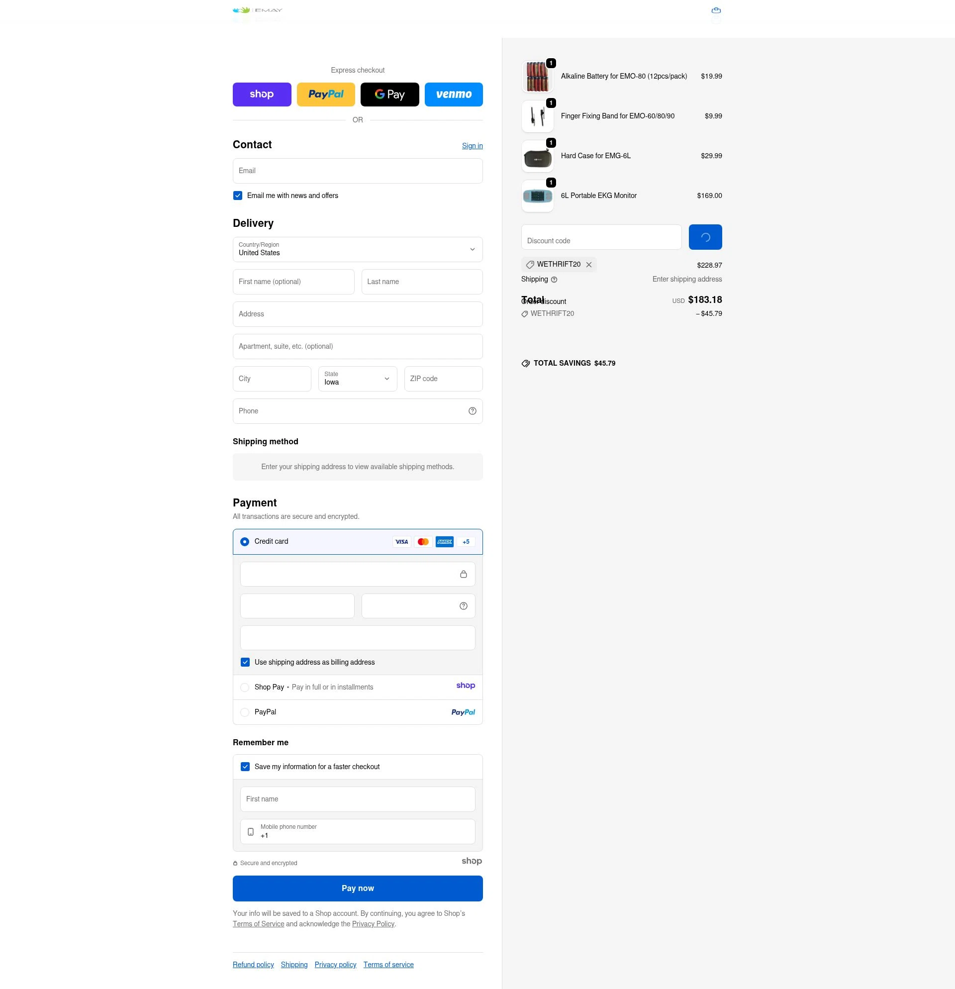 EMAY checkout page showing EMAY promo code box | Screenshot taken by SimplyCodes community member on Jan 2, 2026