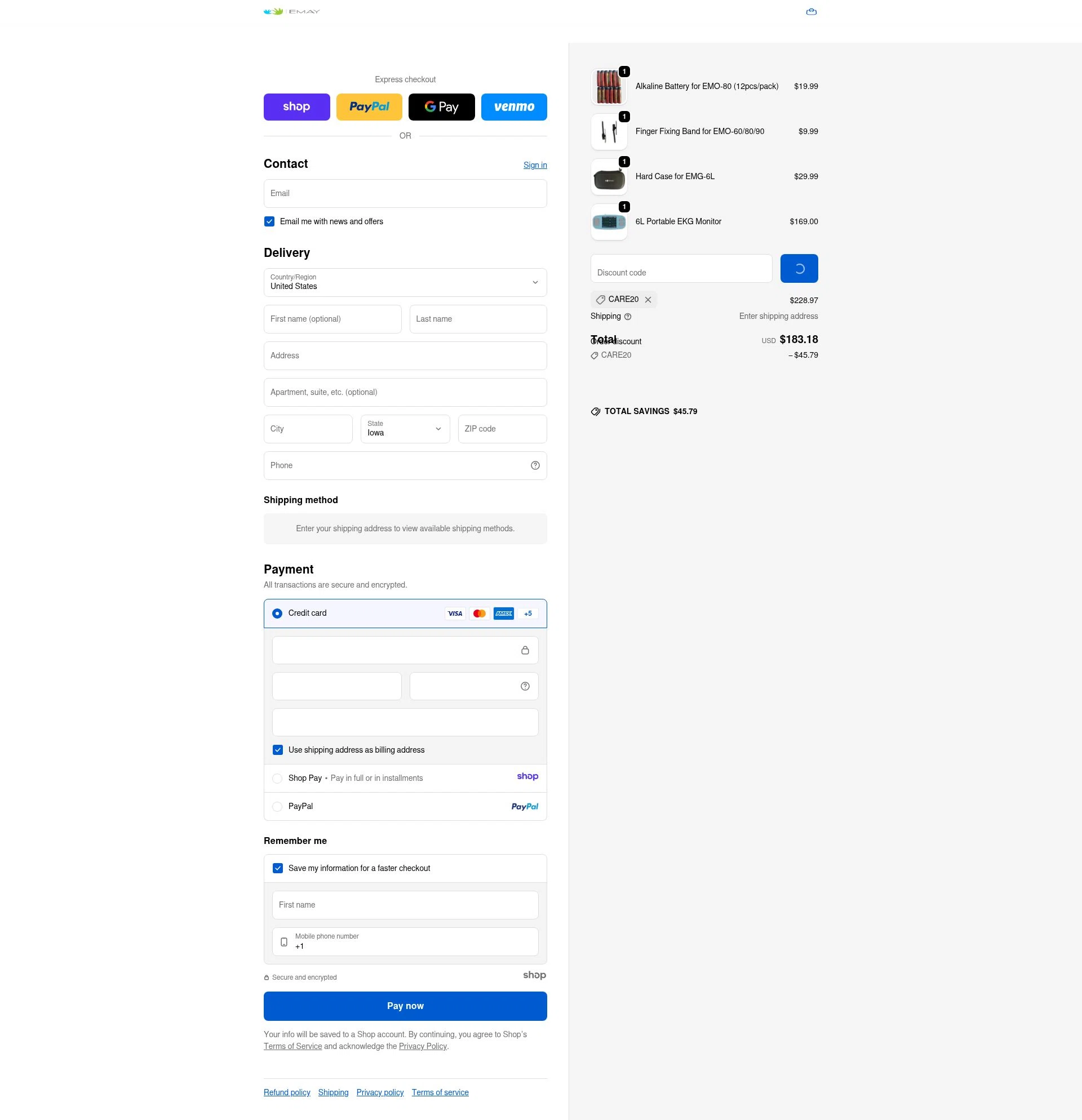 EMAY checkout page showing EMAY promo code box | Screenshot taken by SimplyCodes community member on Jan 2, 2026