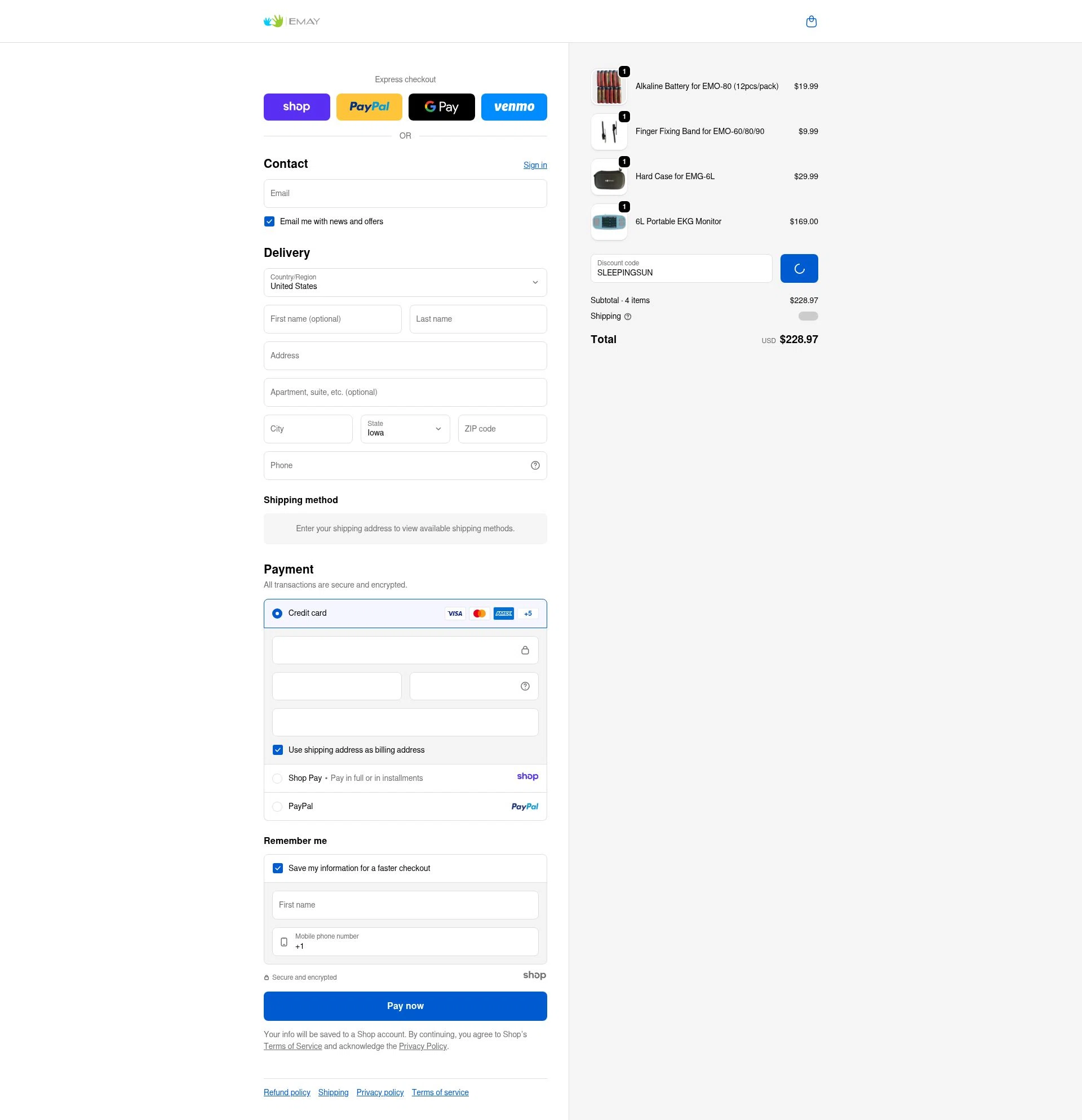 EMAY checkout page showing EMAY promo code box | Screenshot taken by SimplyCodes community member on Jan 7, 2026