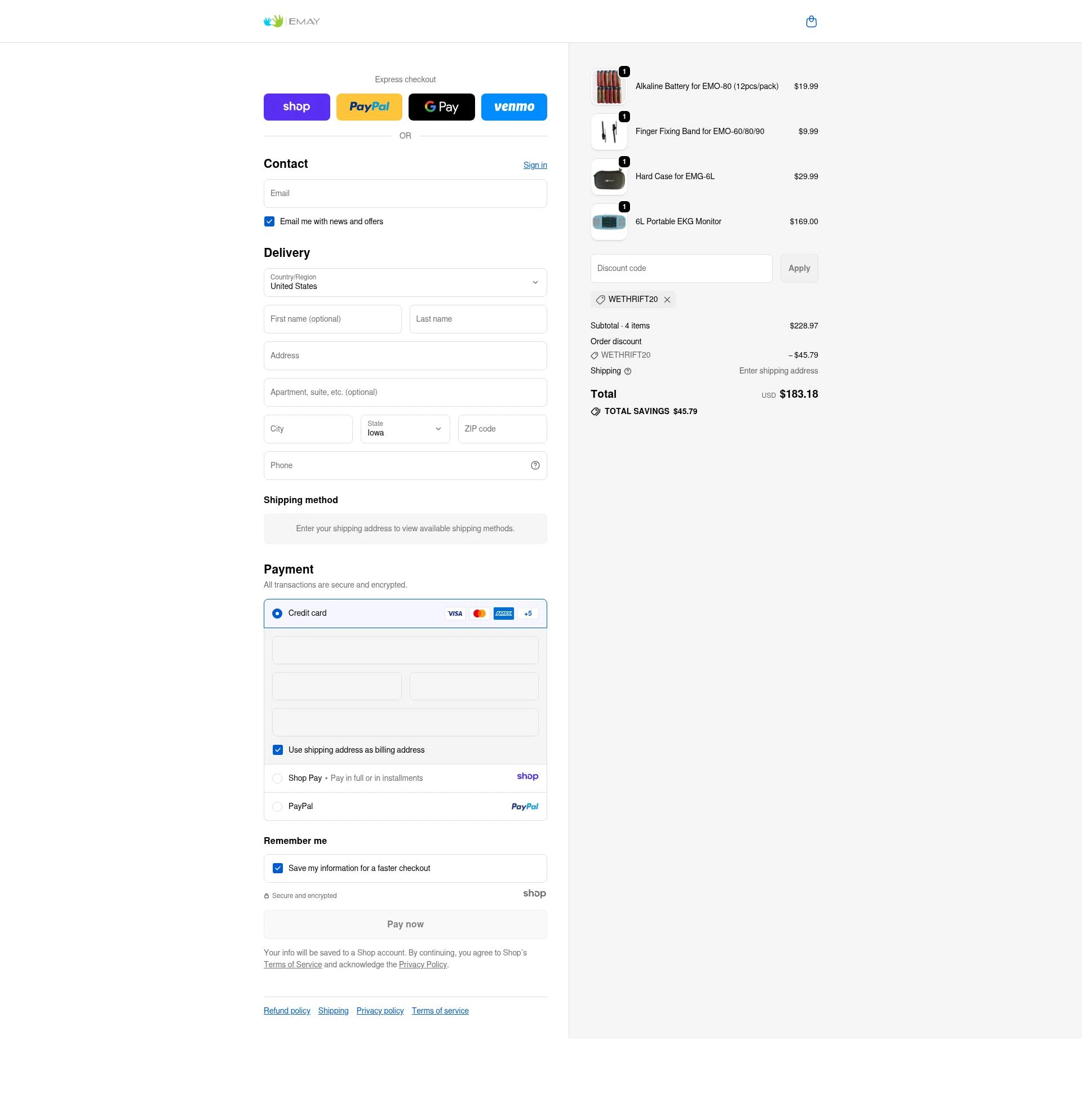 EMAY checkout page showing EMAY promo code box | Screenshot taken by SimplyCodes community member on Jan 7, 2026