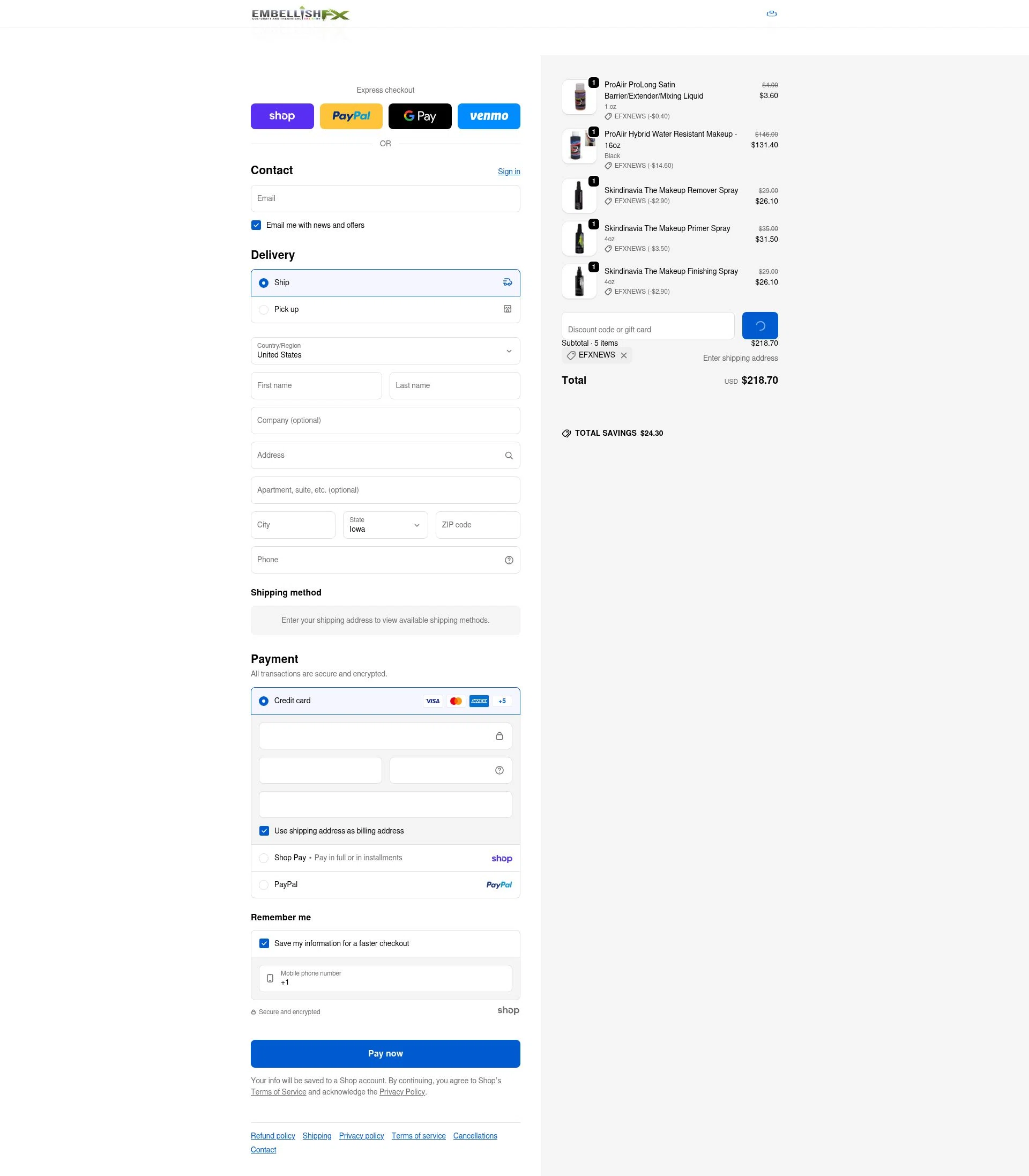 Embellish FX checkout page showing Embellish FX coupon code box | Screenshot taken by SimplyCodes community member on Jan 29, 2026