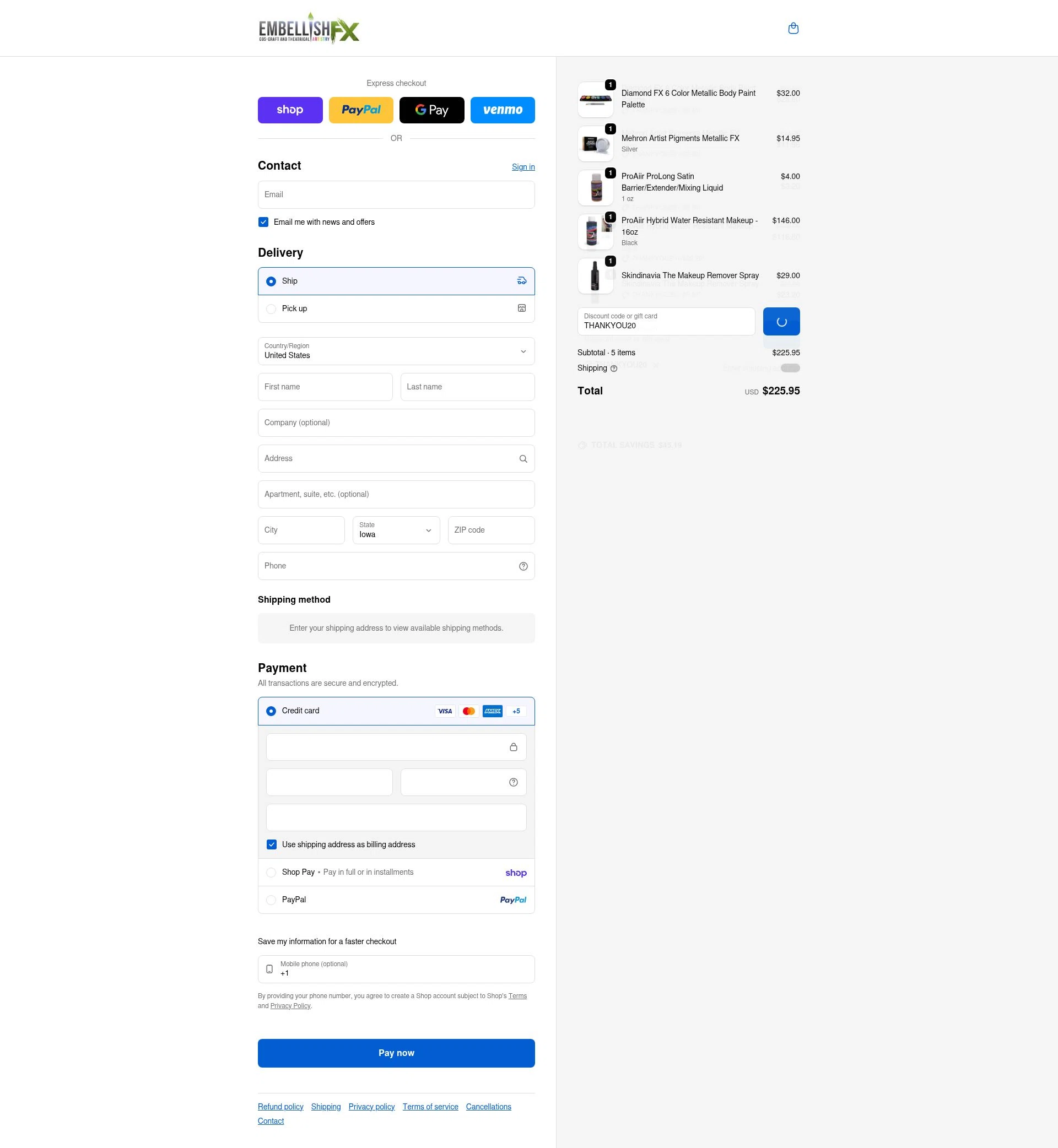 Embellish FX checkout page showing Embellish FX coupon code box | Screenshot taken by SimplyCodes community member on Feb 11, 2026