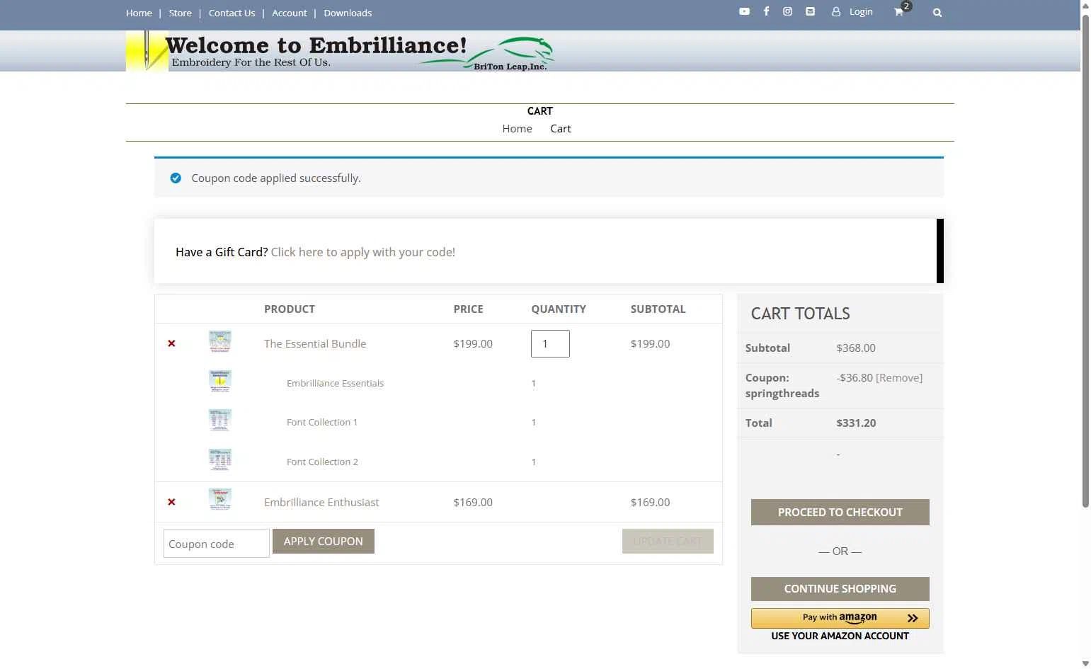 Embrilliance checkout page showing Embrilliance coupon code box | Screenshot taken by SimplyCodes community member on Feb 5, 2026