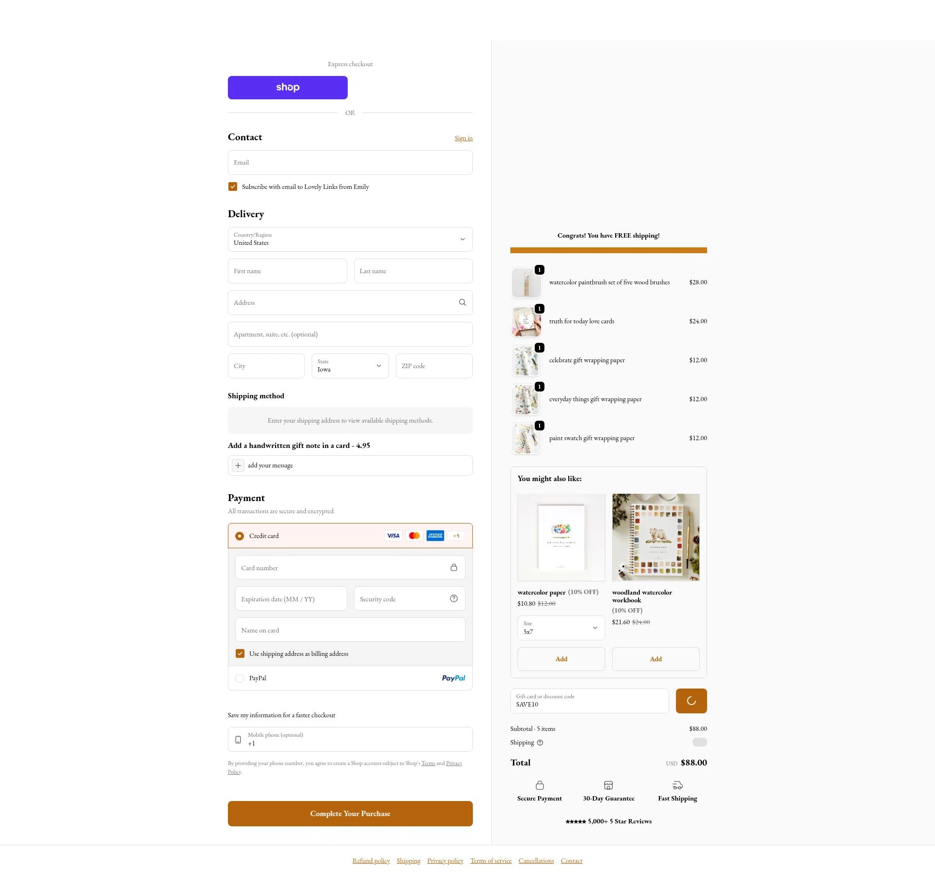 Emily Lex Studio checkout page showing Emily Lex Studio discount code box | Screenshot taken by SimplyCodes community member on Feb 2, 2026
