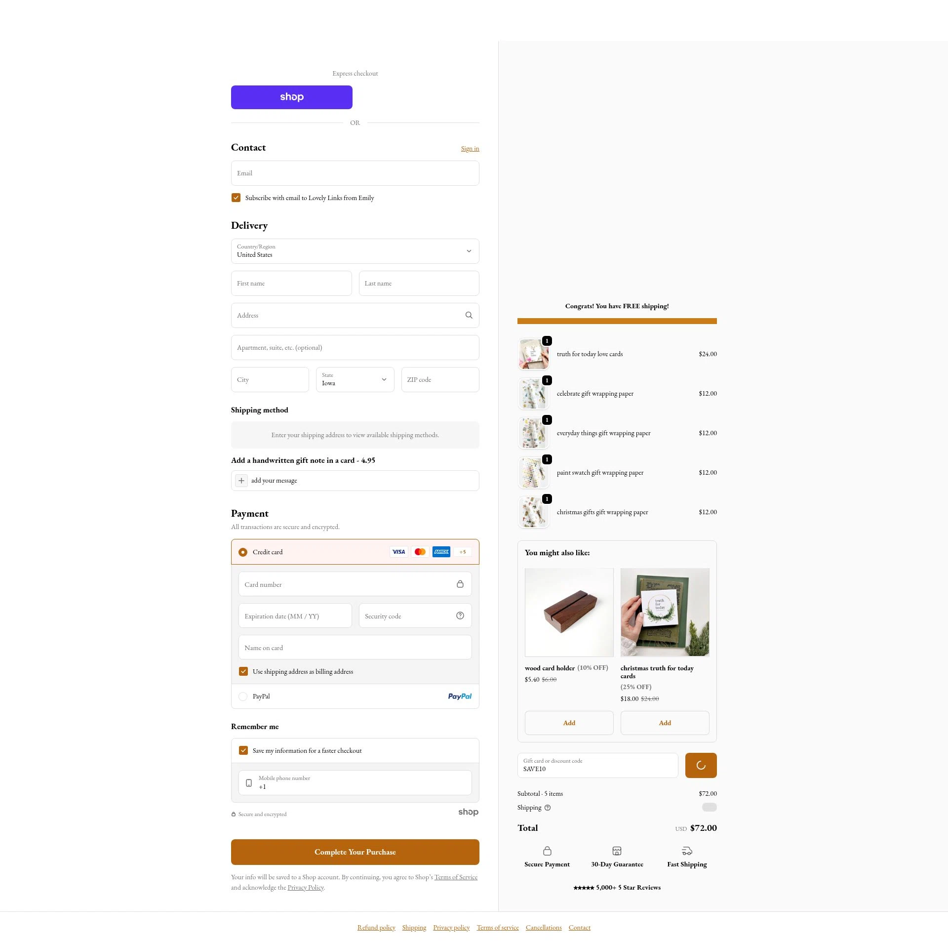 Emily Lex Studio checkout page showing Emily Lex Studio discount code box | Screenshot taken by SimplyCodes community member on Jan 24, 2026