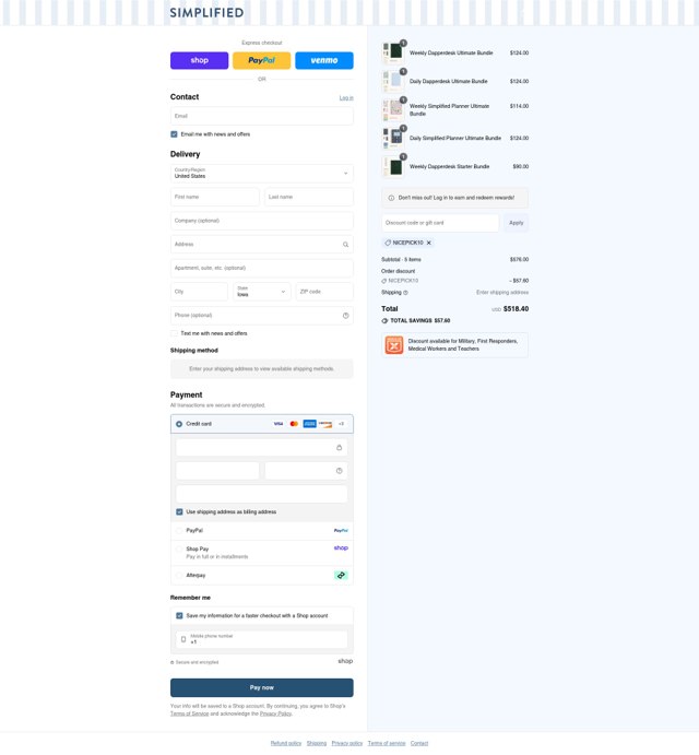 Emily Ley checkout page showing Emily Ley promo code box | Screenshot taken by SimplyCodes community member on Sep 2, 2025