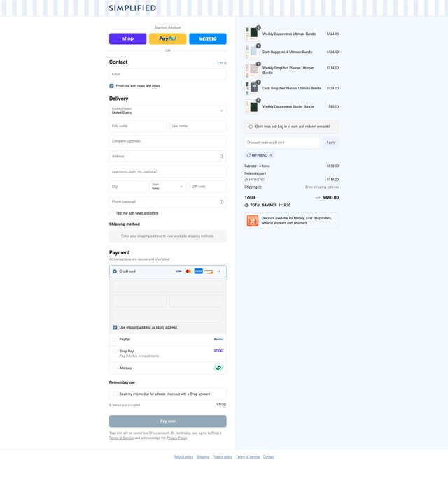 Emily Ley checkout page showing Emily Ley promo code box | Screenshot taken by SimplyCodes community member on Sep 2, 2025