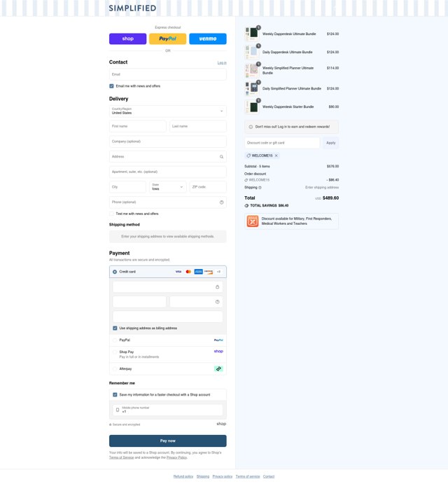Emily Ley checkout page showing Emily Ley promo code box | Screenshot taken by SimplyCodes community member on Sep 2, 2025