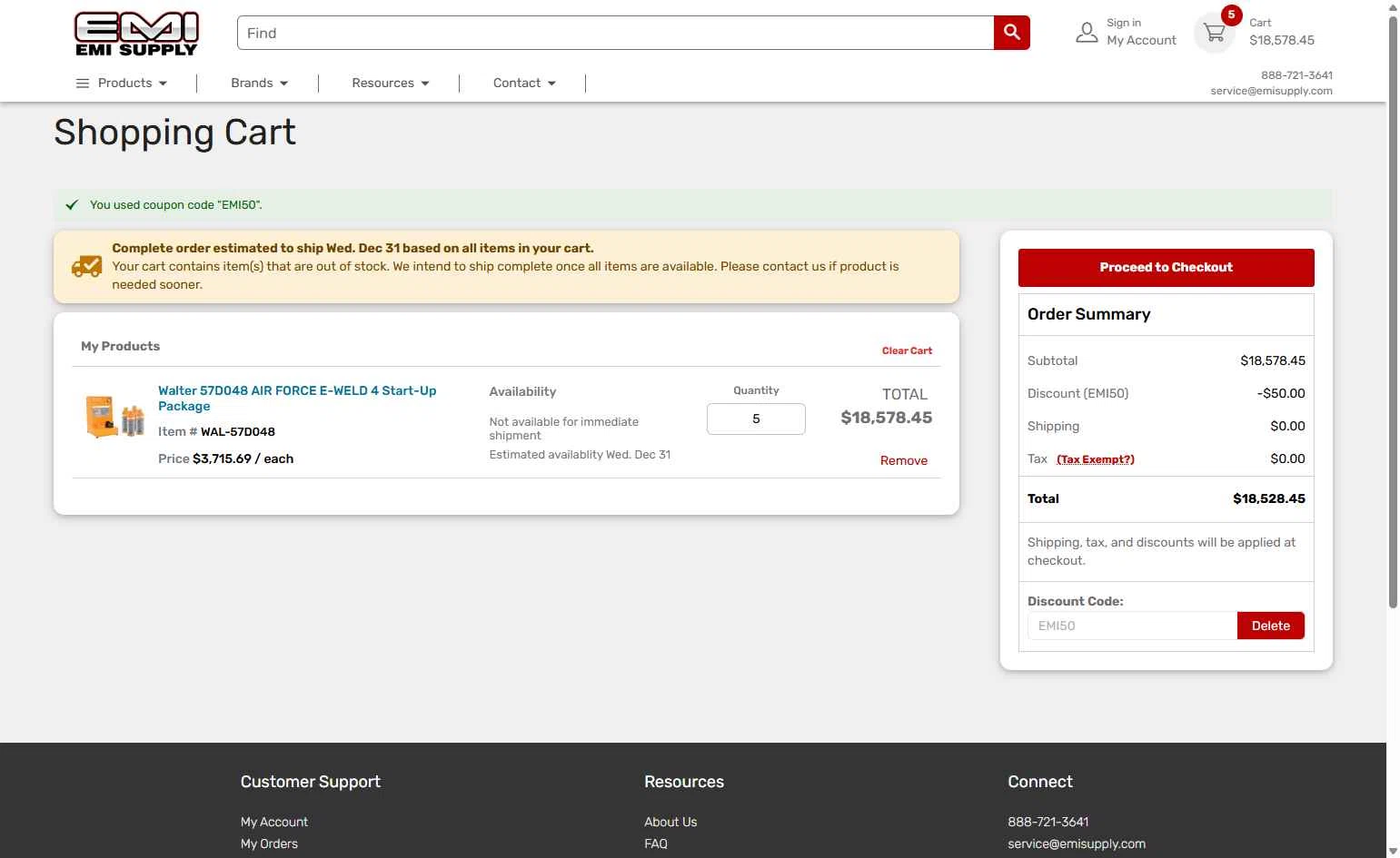 EMI Supply checkout page showing EMI Supply coupon code box | Screenshot taken by SimplyCodes community member on Dec 25, 2025