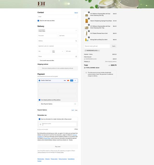 Emma Hardie checkout page showing Emma Hardie promo code box | Screenshot taken by SimplyCodes community member on Sep 13, 2025