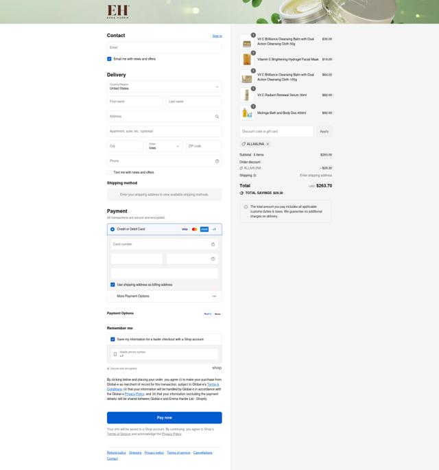 Emma Hardie checkout page showing Emma Hardie promo code box | Screenshot taken by SimplyCodes community member on Sep 13, 2025