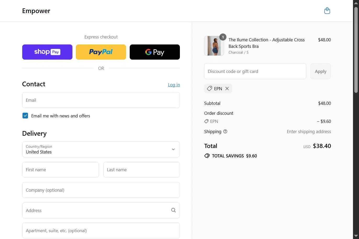 Elena Apparel checkout page showing Elena Apparel promo code box | Screenshot taken by SimplyCodes community member on Jul 28, 2025