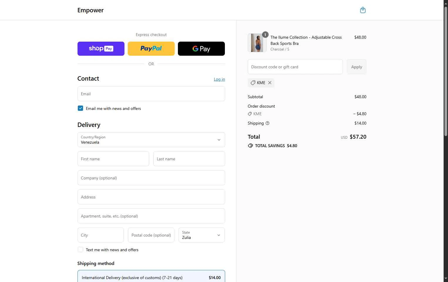 Elena Apparel checkout page showing Elena Apparel promo code box | Screenshot taken by SimplyCodes community member on Jul 28, 2025