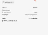WELCOME10 coupon verification screenshot