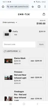 LIGHTLOVE40 coupon verification screenshot