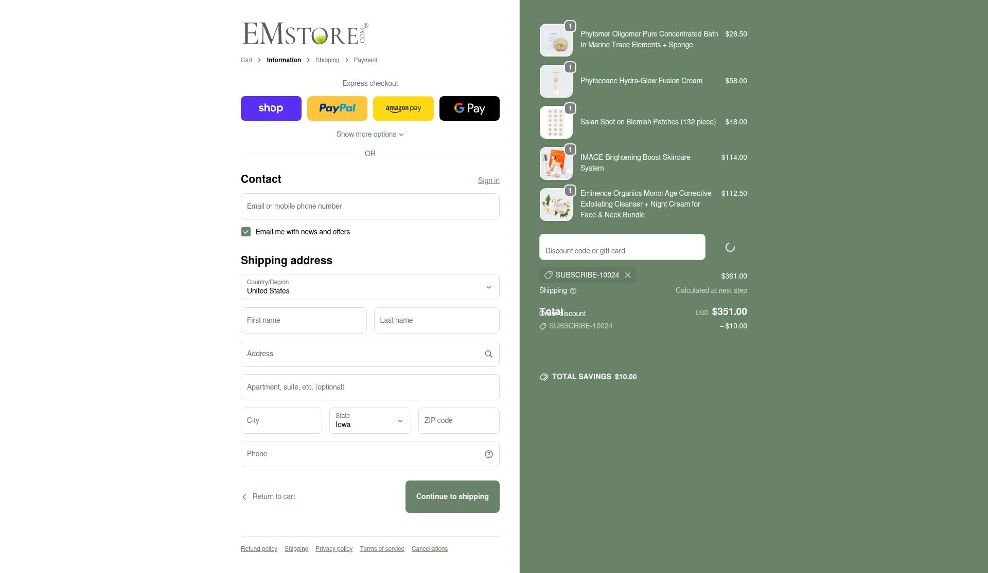 EMstore.com checkout page showing EMstore.com coupon code box | Screenshot taken by SimplyCodes community member on Feb 14, 2026