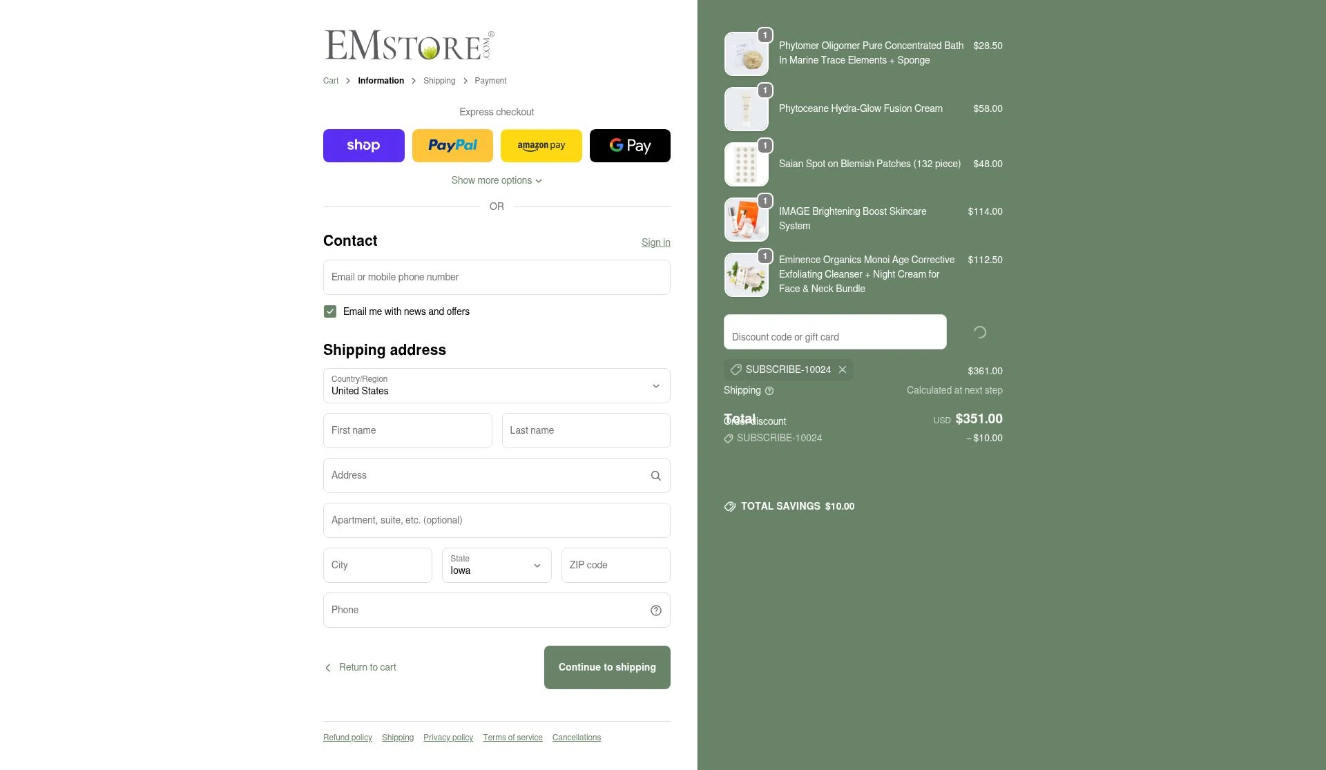 EMstore.com checkout page showing EMstore.com coupon code box | Screenshot taken by SimplyCodes community member on Feb 5, 2026