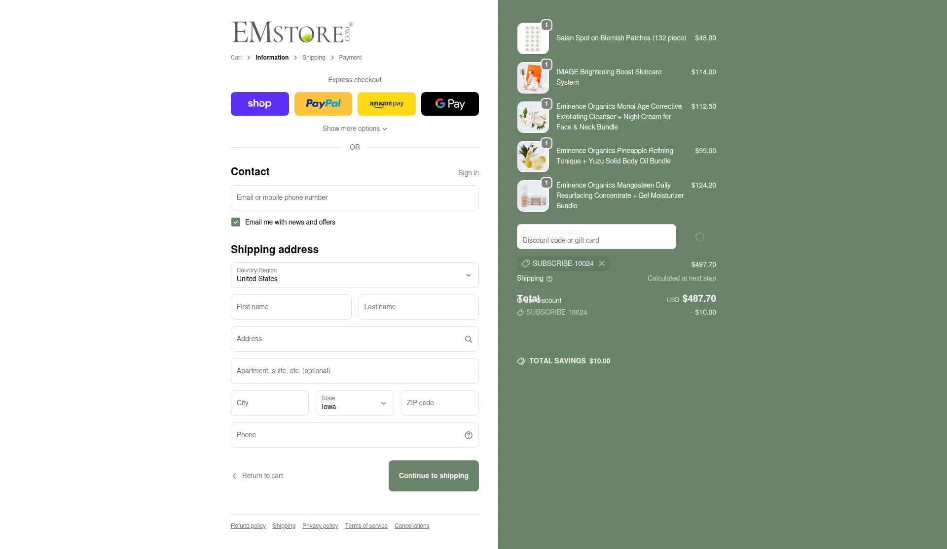 EMstore.com checkout page showing EMstore.com coupon code box | Screenshot taken by SimplyCodes community member on Jan 28, 2026