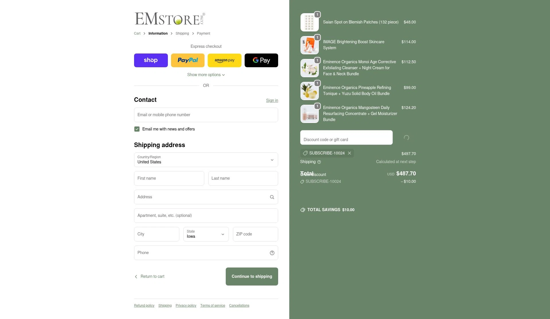 EMstore.com checkout page showing EMstore.com coupon code box | Screenshot taken by SimplyCodes community member on Feb 1, 2026