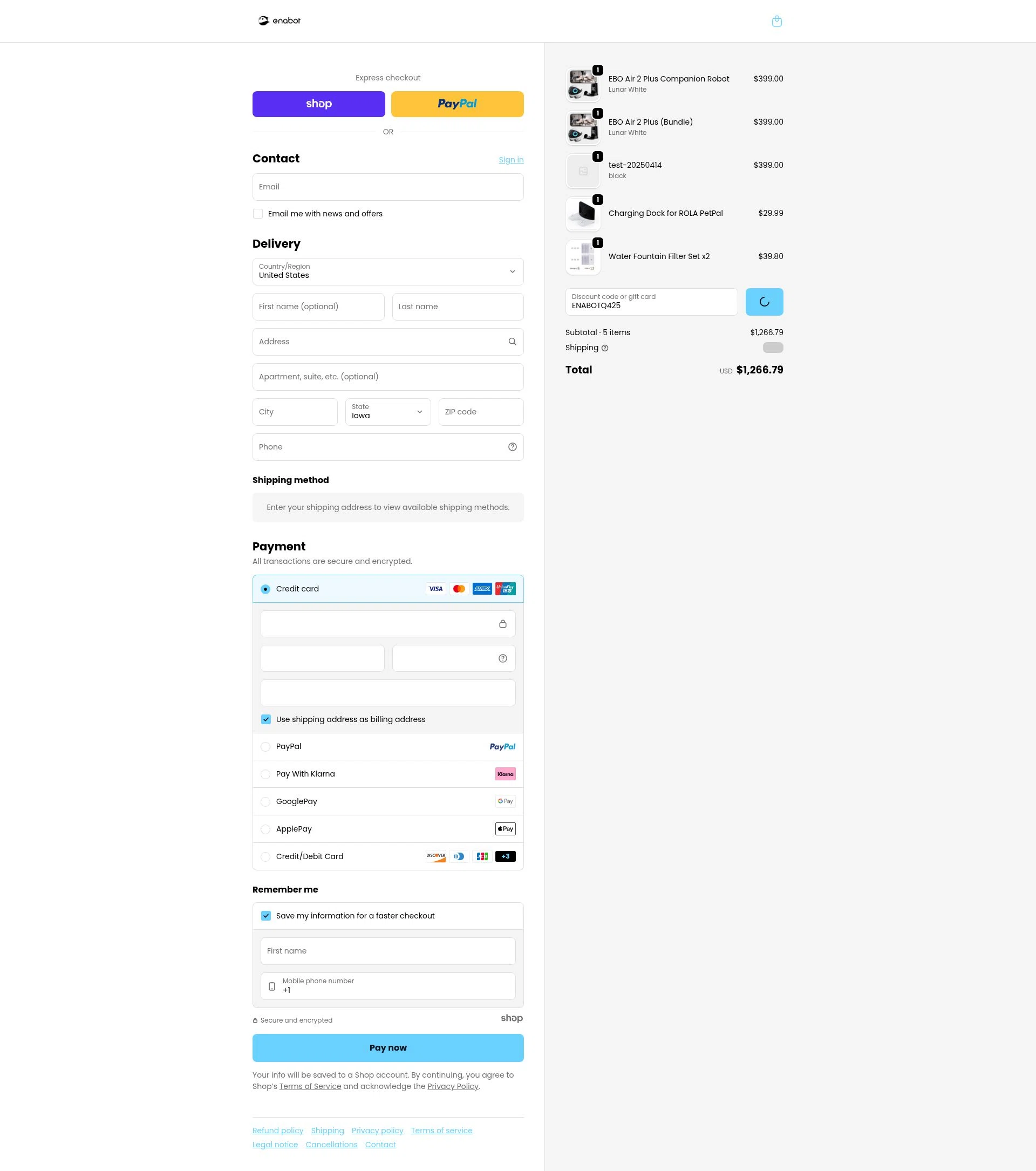 Enabot checkout page showing Enabot coupon code box | Screenshot taken by SimplyCodes community member on Jan 1, 2026