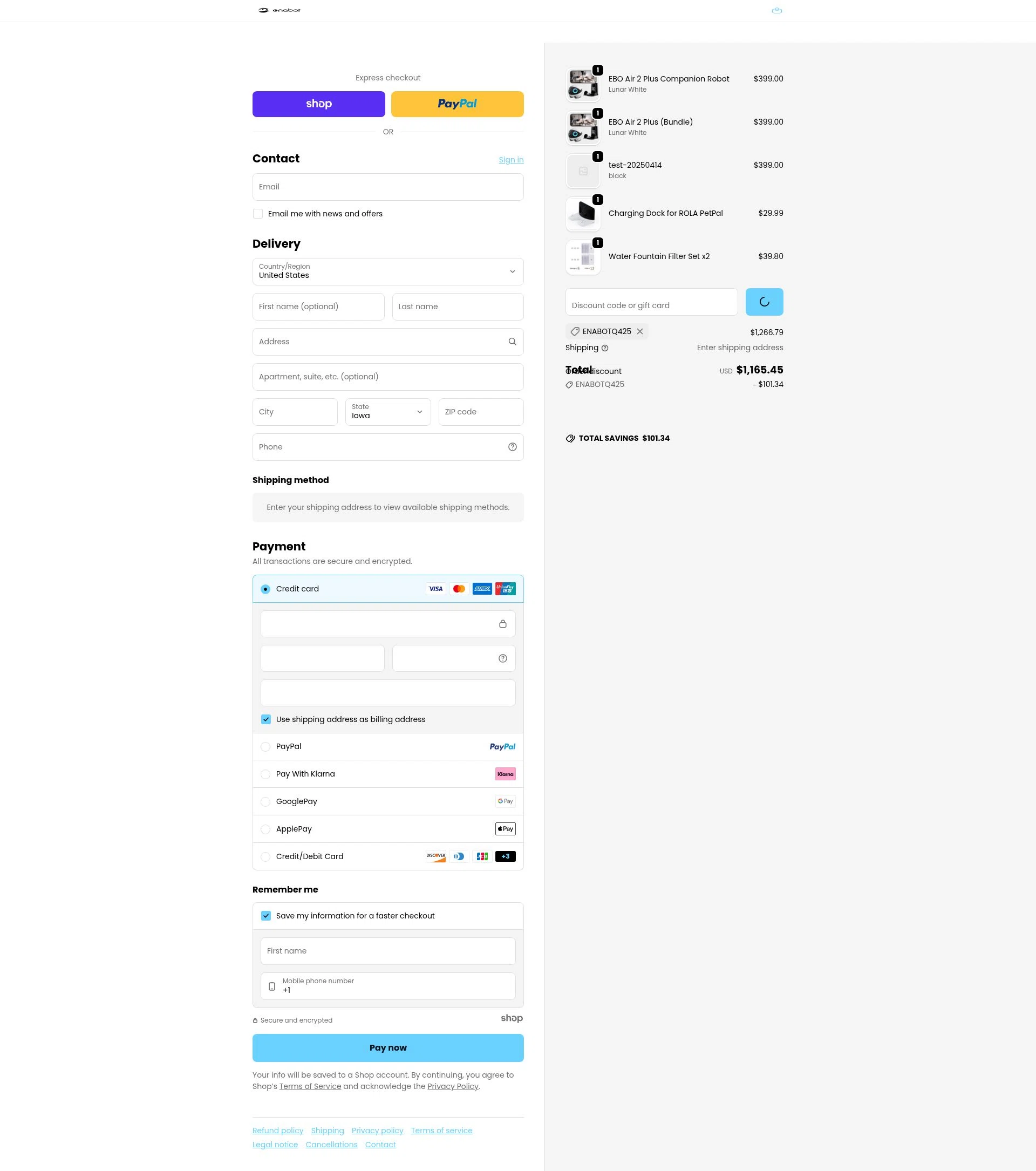 Enabot checkout page showing Enabot coupon code box | Screenshot taken by SimplyCodes community member on Dec 27, 2025