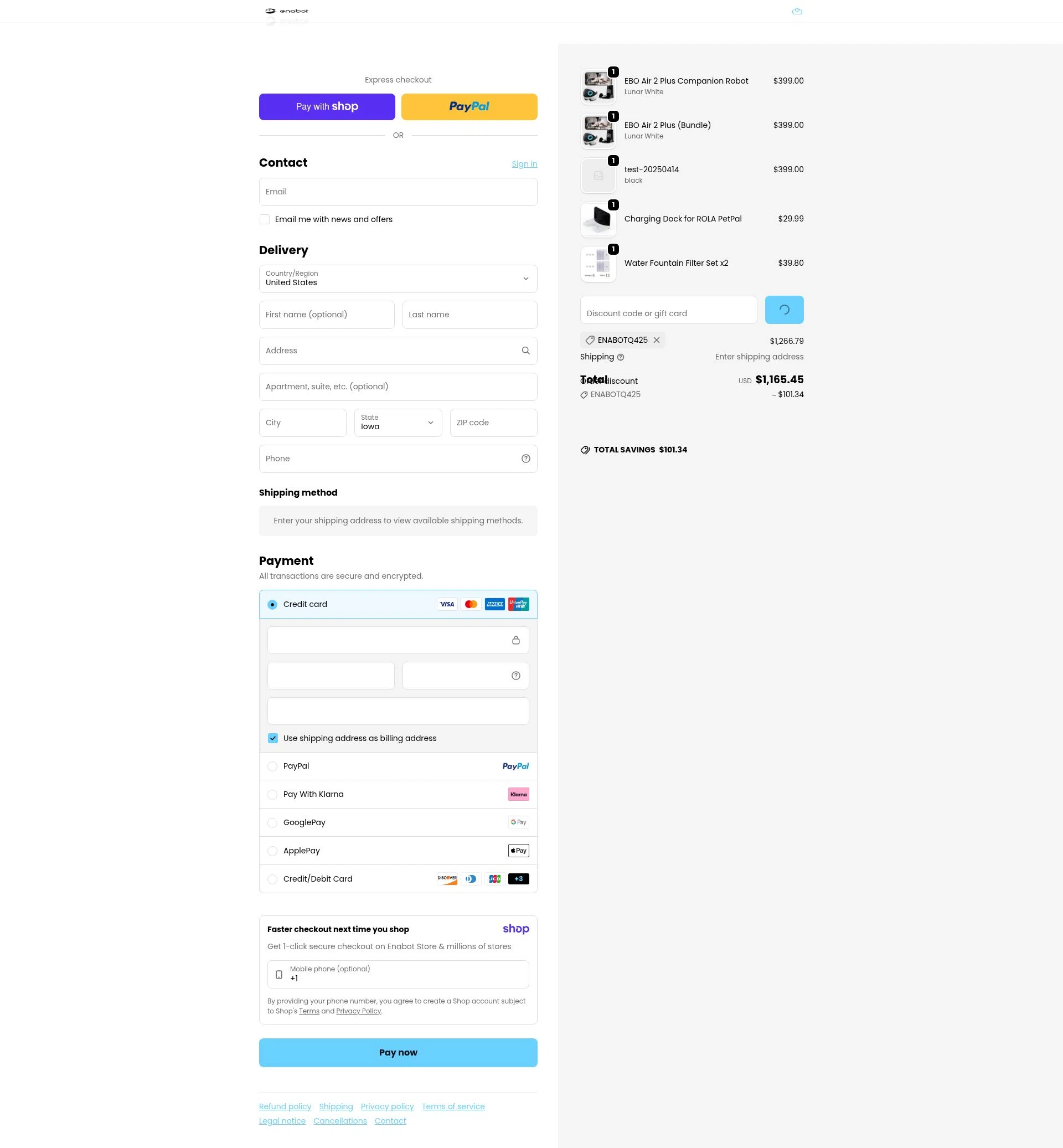 Enabot checkout page showing Enabot coupon code box | Screenshot taken by SimplyCodes community member on Jan 7, 2026