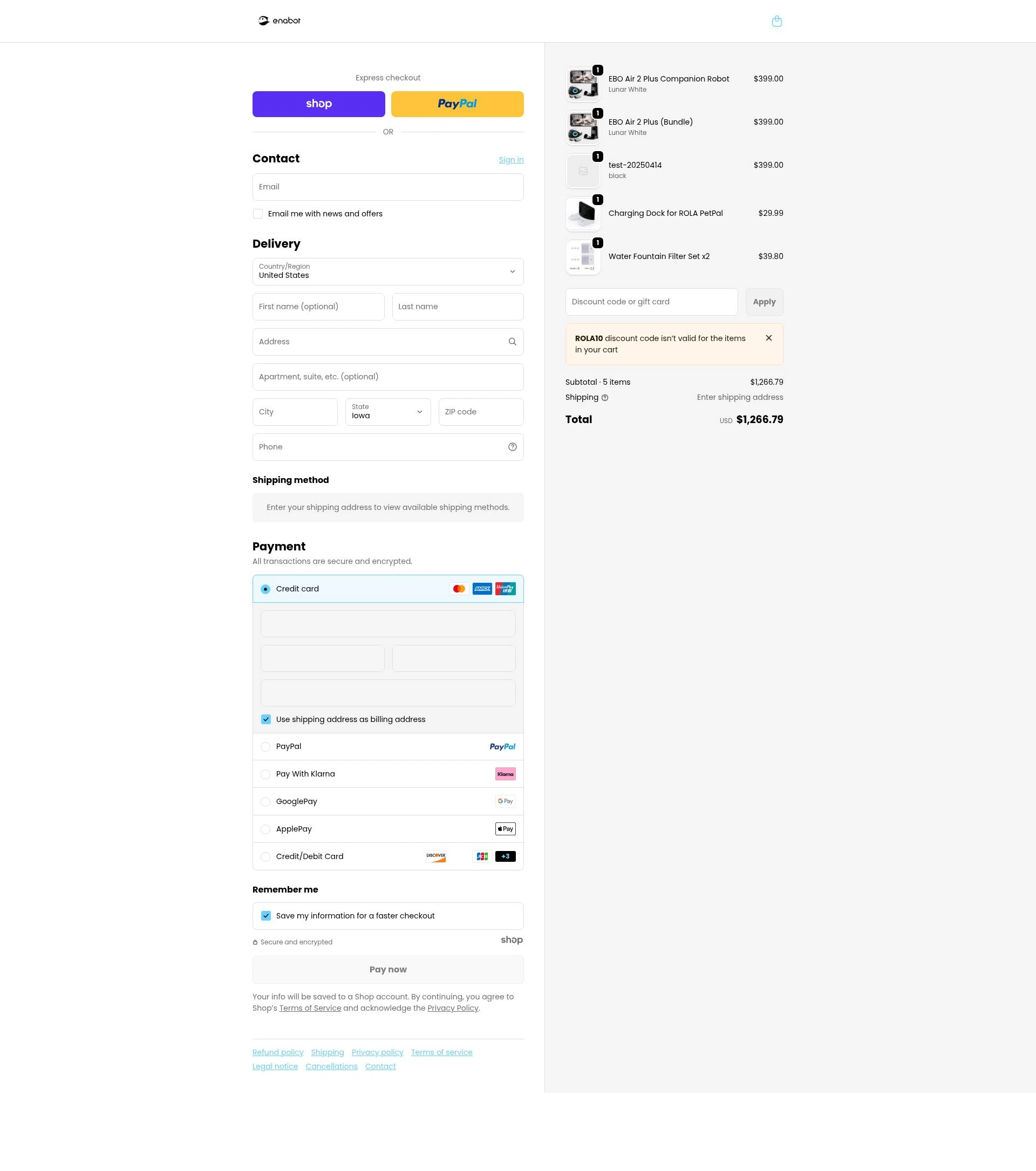 Enabot checkout page showing Enabot coupon code box | Screenshot taken by SimplyCodes community member on Jan 1, 2026
