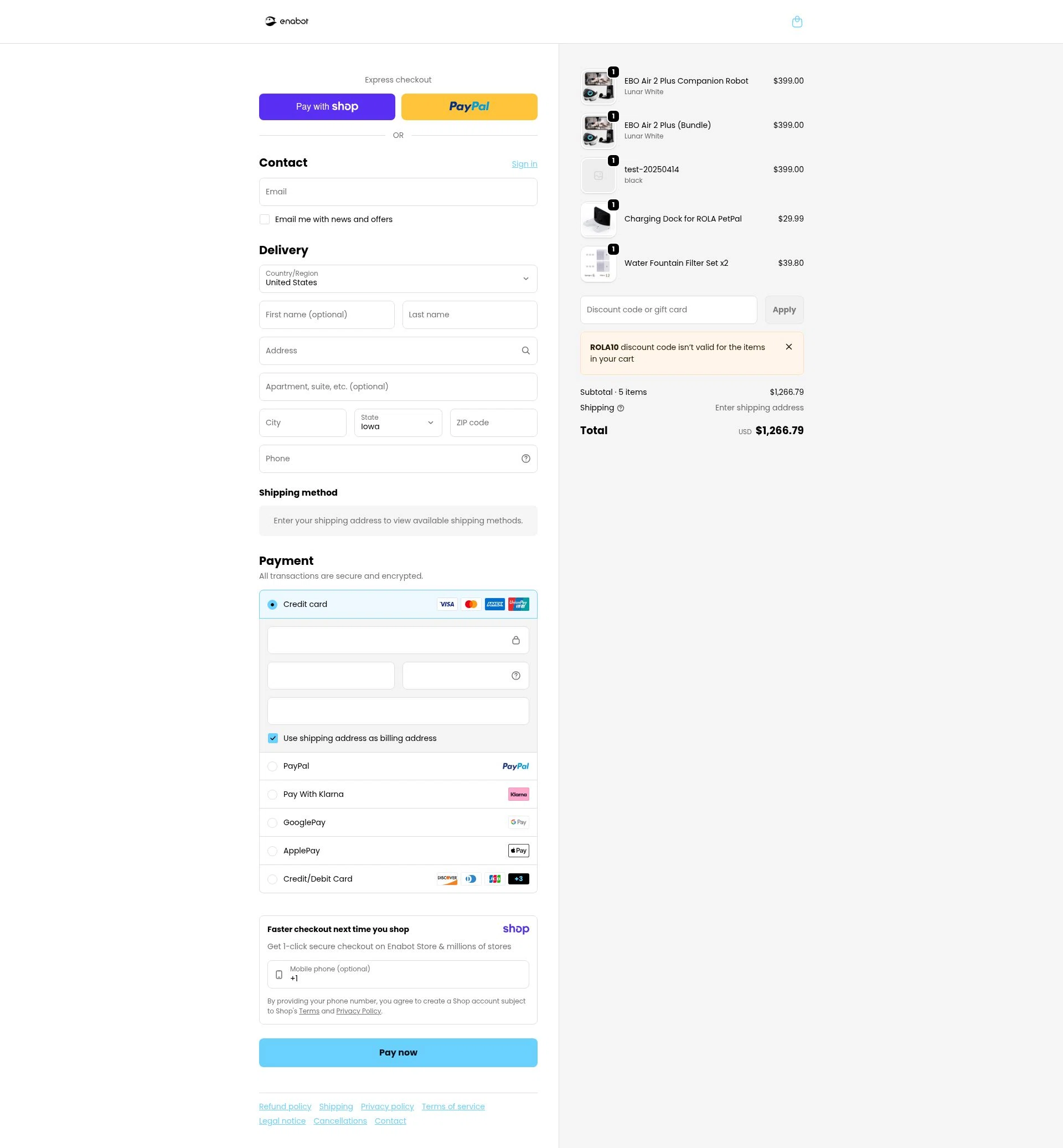 Enabot checkout page showing Enabot coupon code box | Screenshot taken by SimplyCodes community member on Jan 7, 2026