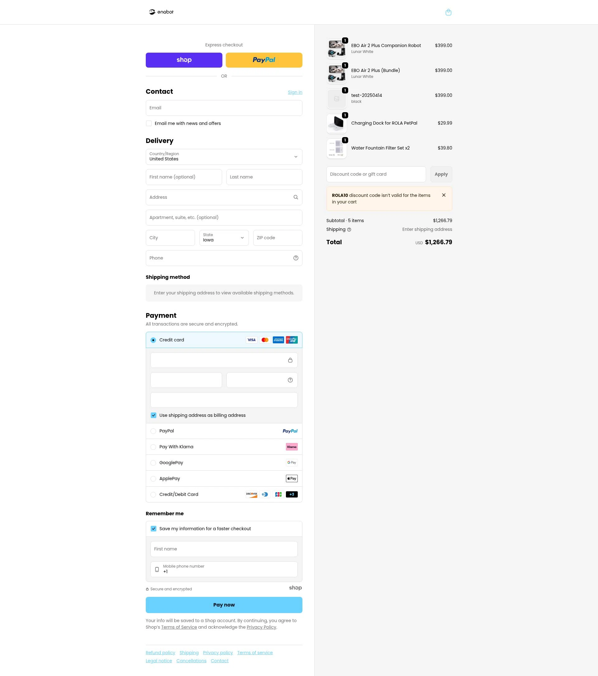 Enabot checkout page showing Enabot coupon code box | Screenshot taken by SimplyCodes community member on Dec 27, 2025