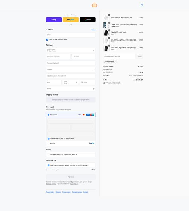 EnacFire checkout page showing EnacFire promo code box | Screenshot taken by SimplyCodes community member on Sep 17, 2025
