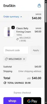 WELCOME20 coupon verification screenshot