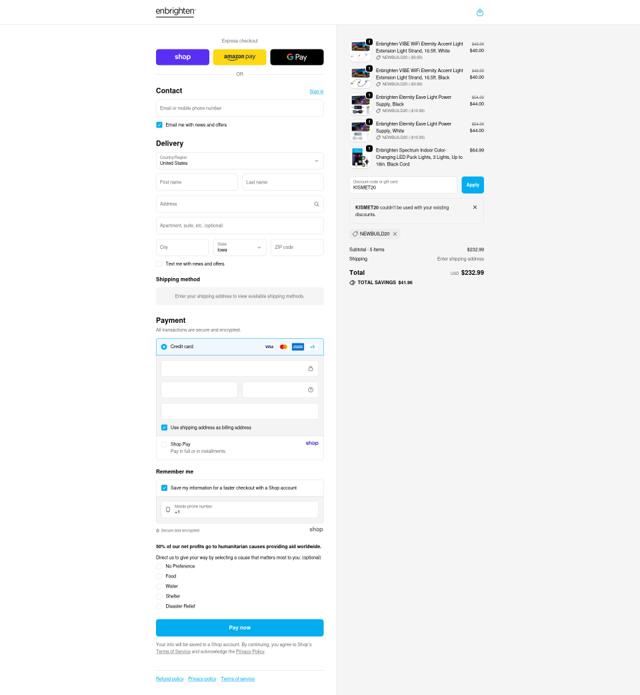Enbrighten checkout page showing Enbrighten discount code box | Screenshot taken by SimplyCodes community member on Oct 6, 2025