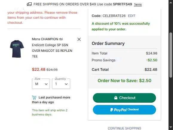 Endicott College checkout page showing Endicott College promo code box | Screenshot taken by SimplyCodes community member on Feb 8, 2026