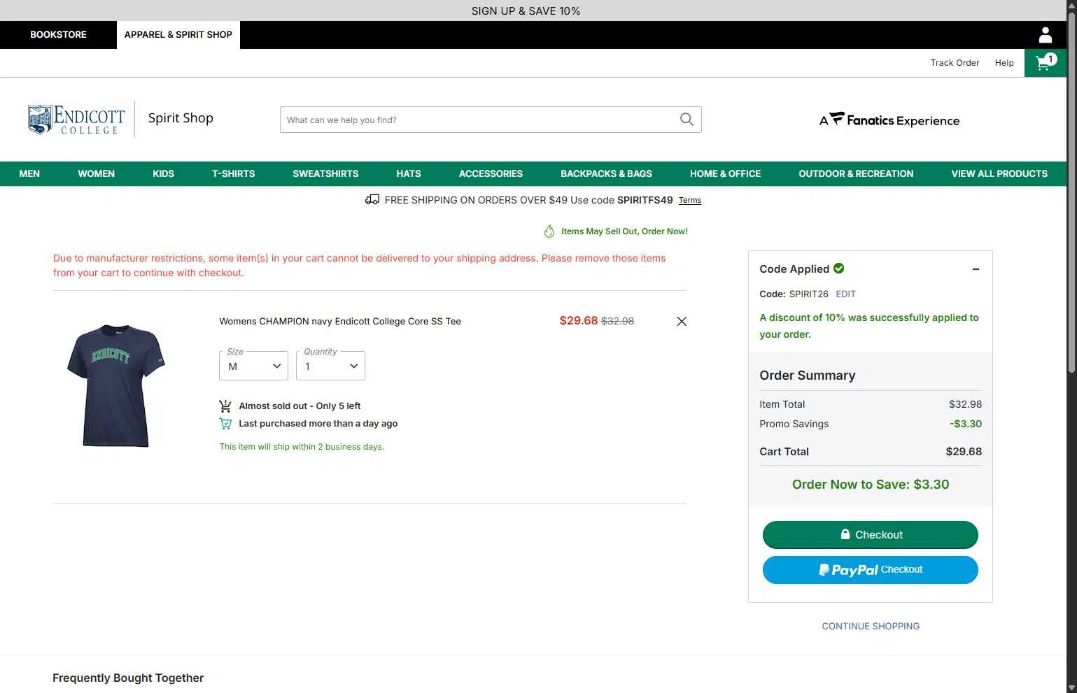 Endicott College checkout page showing Endicott College promo code box | Screenshot taken by SimplyCodes community member on Feb 5, 2026