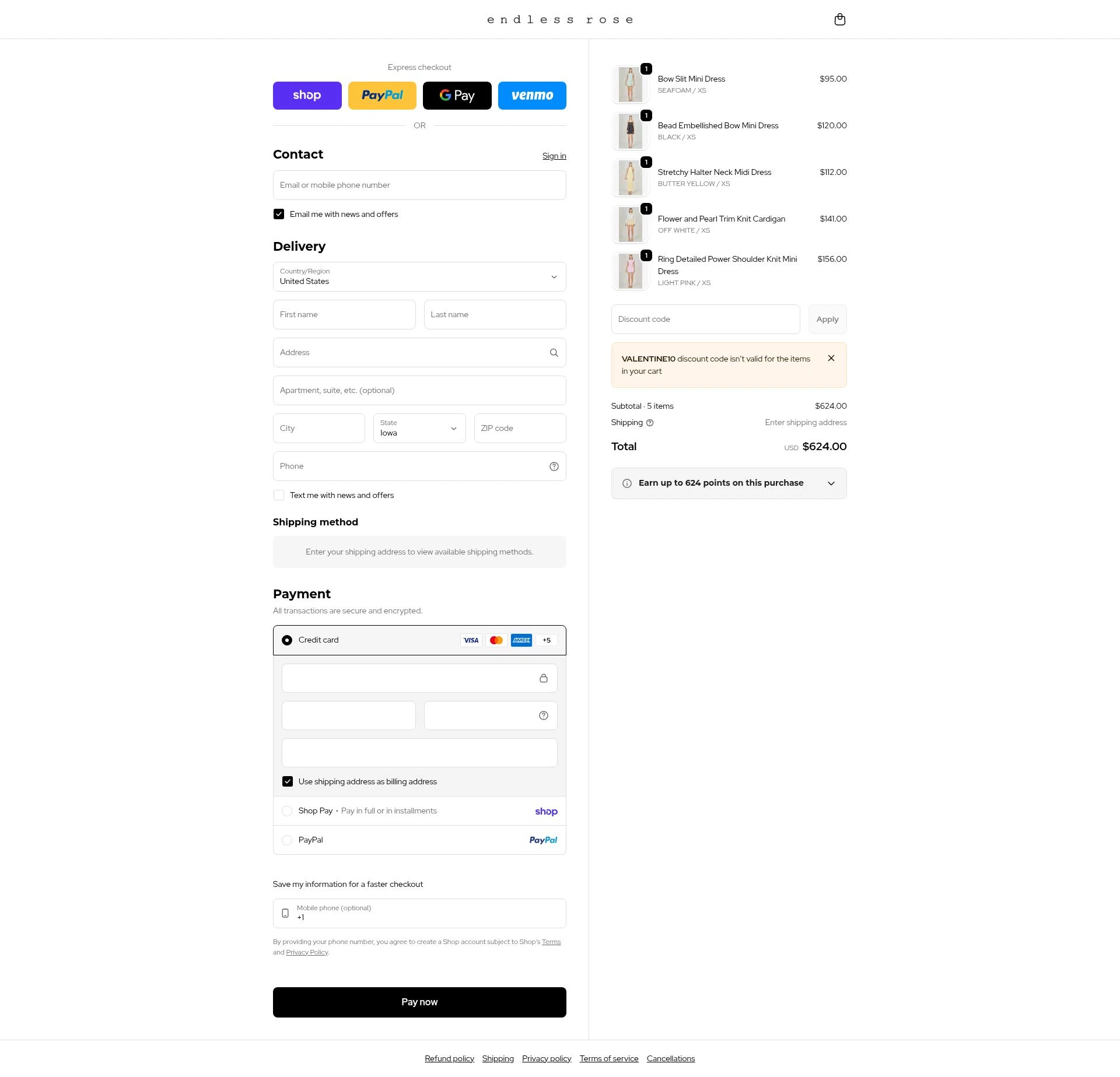 Endless Rose checkout page showing Endless Rose promo code box | Screenshot taken by SimplyCodes community member on Feb 15, 2026