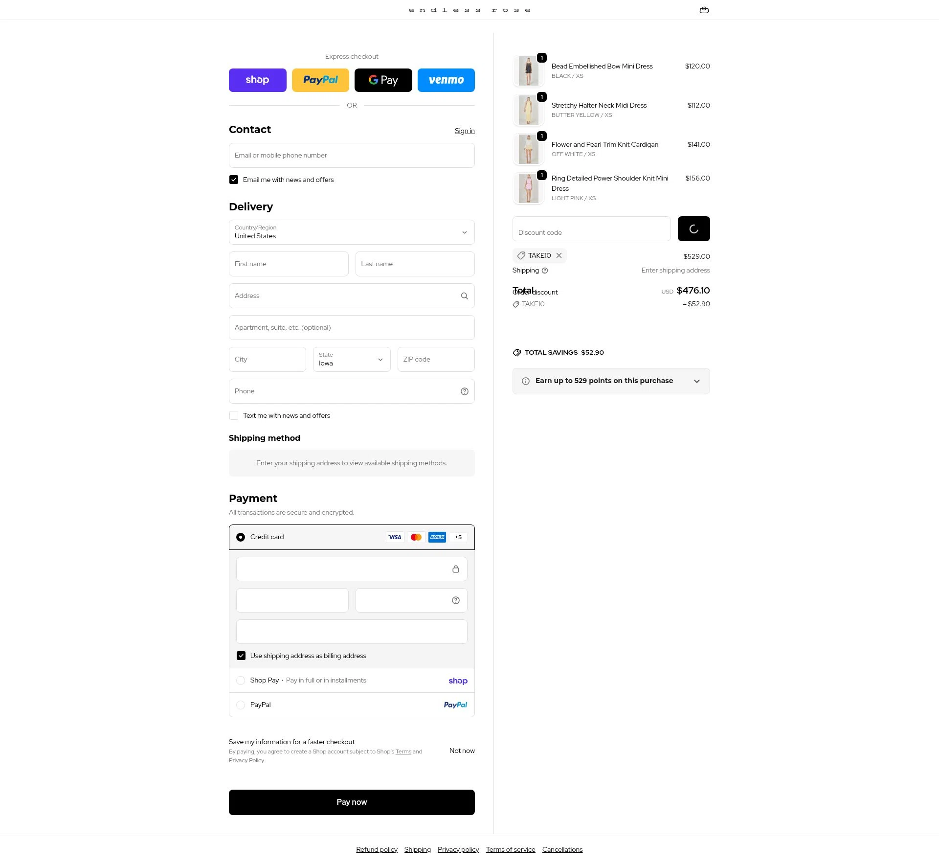Endless Rose checkout page showing Endless Rose promo code box | Screenshot taken by SimplyCodes community member on Feb 19, 2026