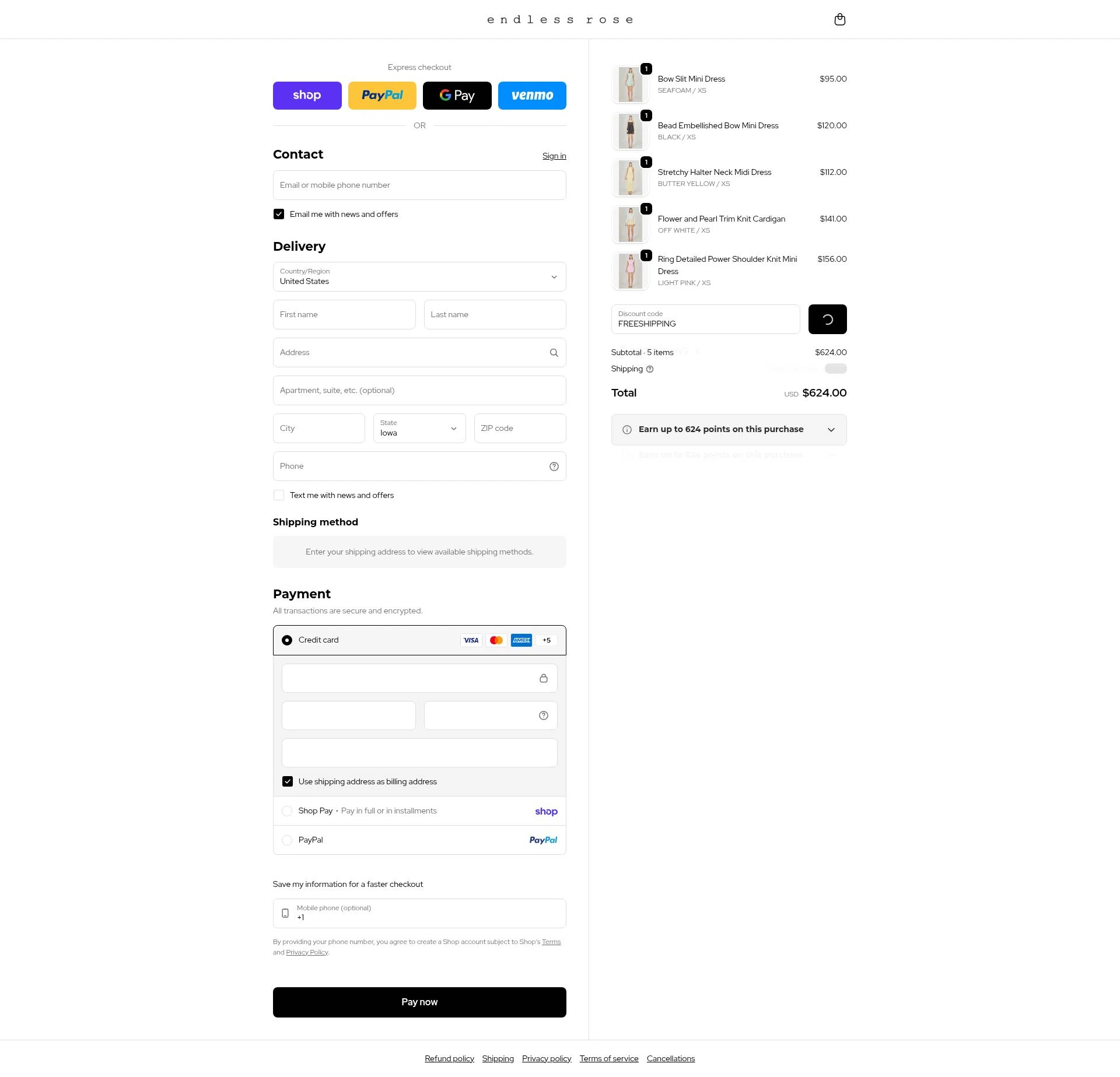 Endless Rose checkout page showing Endless Rose promo code box | Screenshot taken by SimplyCodes community member on Feb 15, 2026