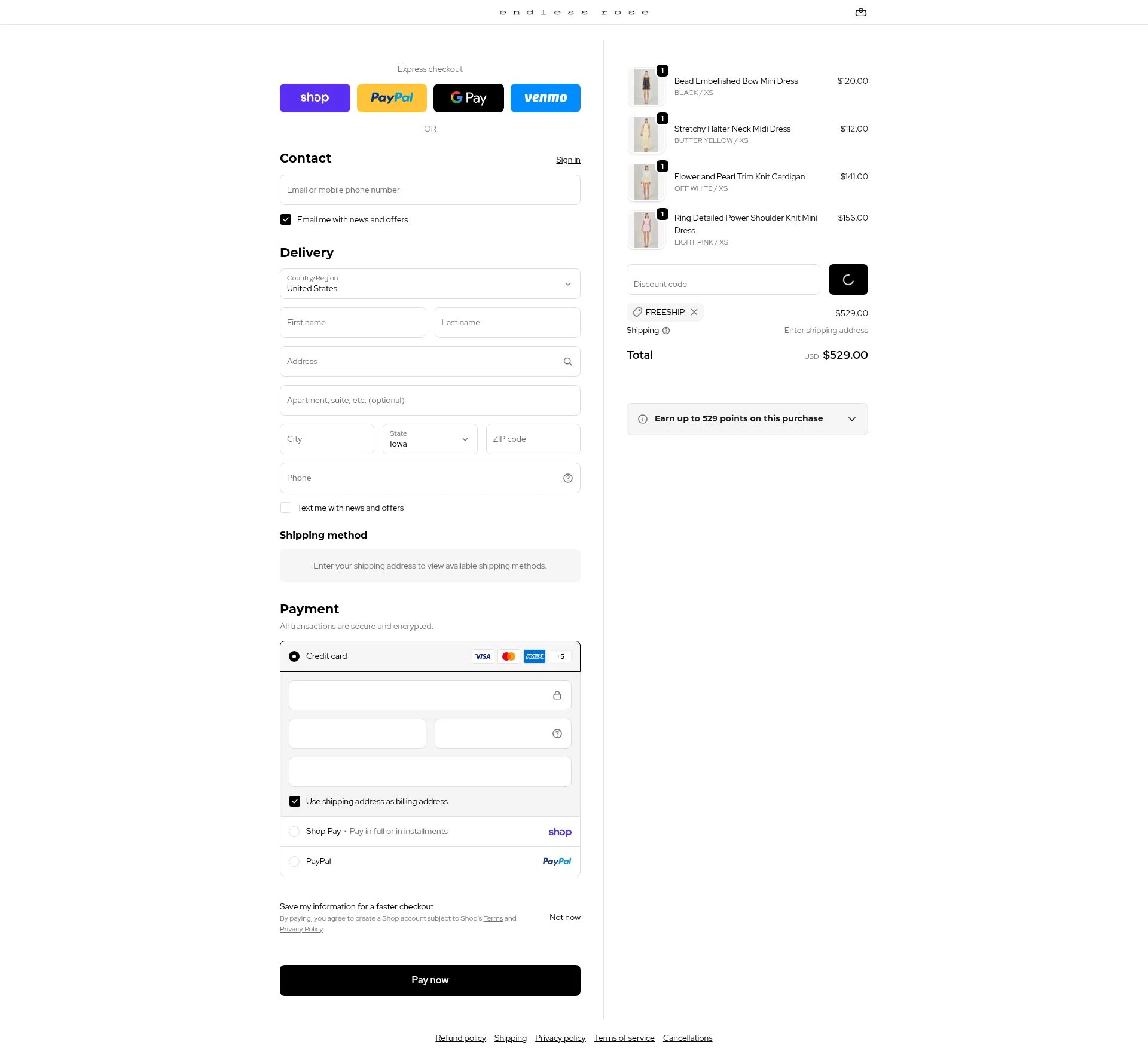 Endless Rose checkout page showing Endless Rose promo code box | Screenshot taken by SimplyCodes community member on Feb 19, 2026