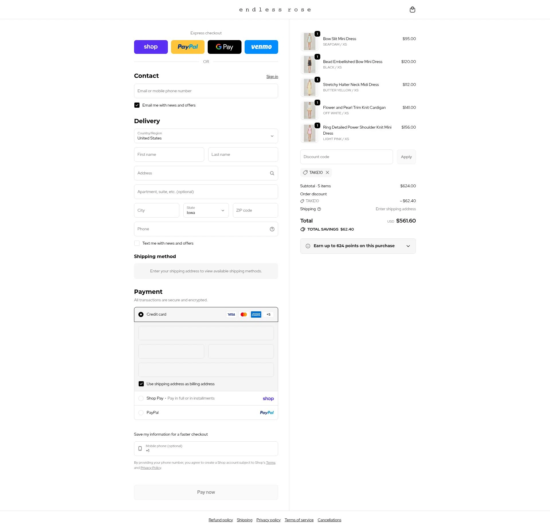 Endless Rose checkout page showing Endless Rose promo code box | Screenshot taken by SimplyCodes community member on Feb 15, 2026