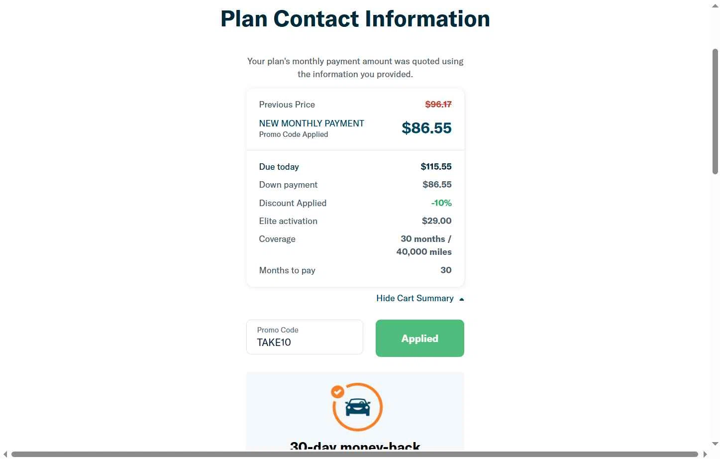 Endurance Warranty checkout page showing Endurance Warranty promo code box | Screenshot taken by SimplyCodes community member on Jan 15, 2026