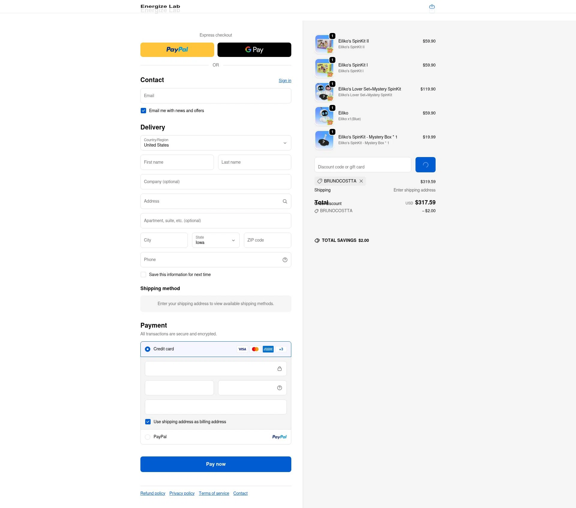 Energize Lab checkout page showing Energize Lab discount code box | Screenshot taken by SimplyCodes community member on Feb 11, 2026