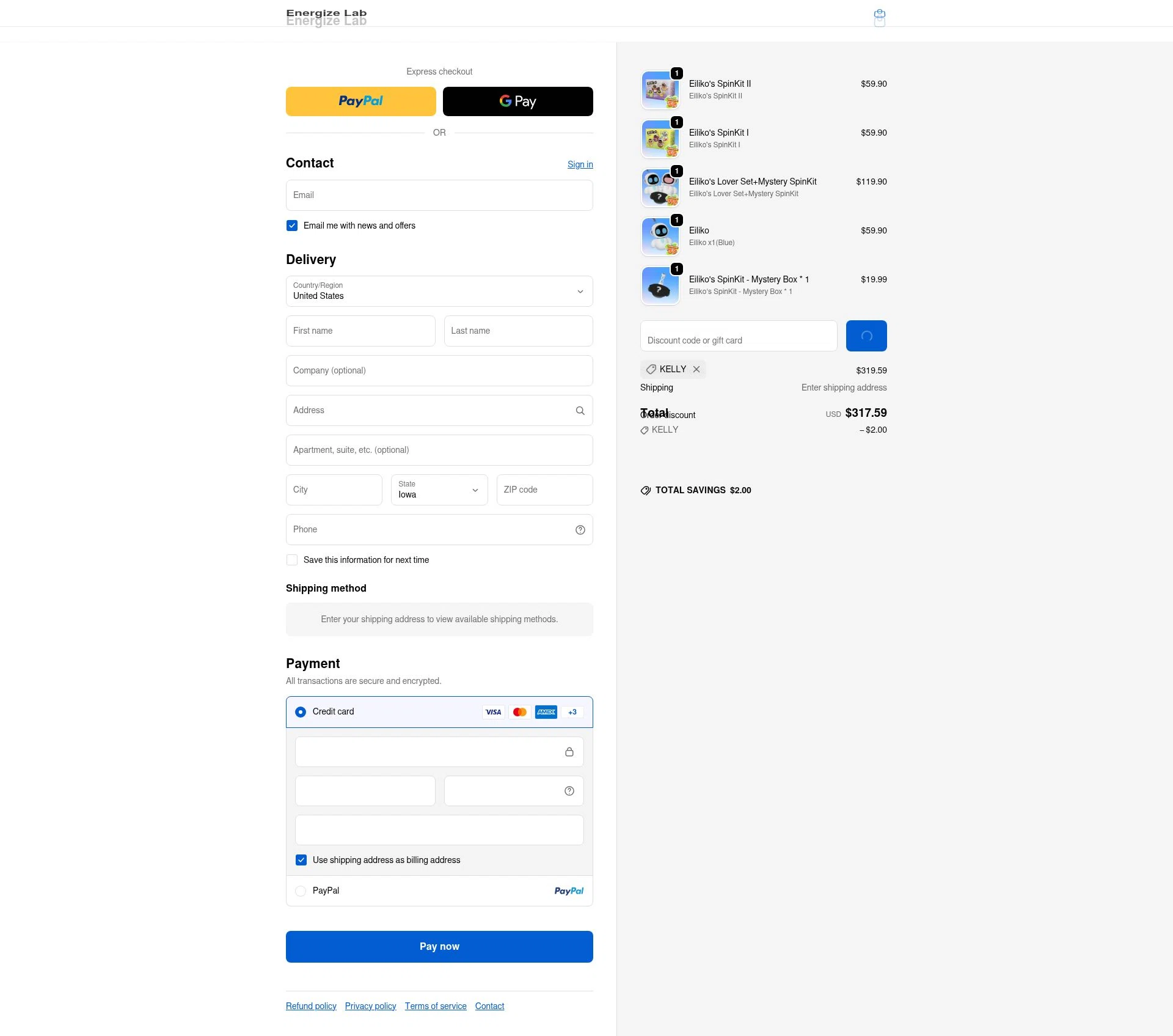 Energize Lab checkout page showing Energize Lab discount code box | Screenshot taken by SimplyCodes community member on Feb 11, 2026