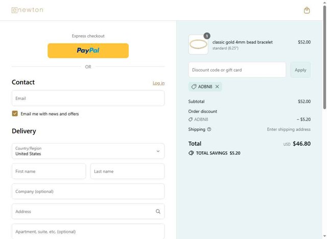 Enewton Design checkout page showing Enewton Design promo code box | Screenshot taken by SimplyCodes community member on Sep 3, 2025