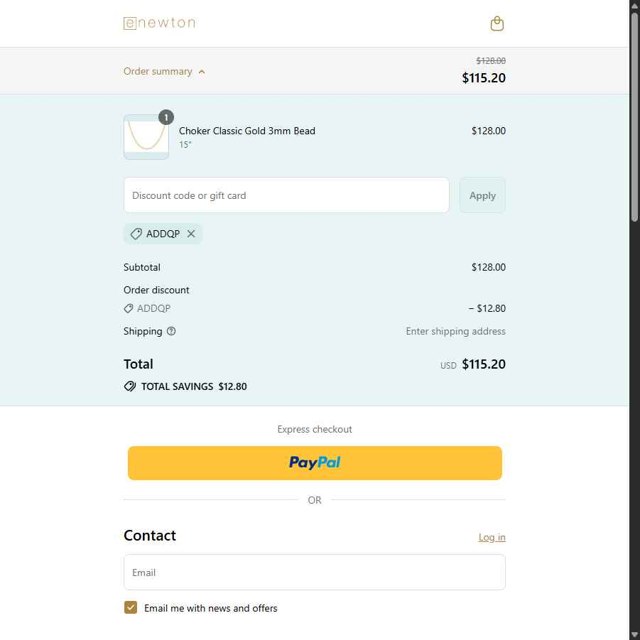 Enewton Design checkout page showing Enewton Design promo code box | Screenshot taken by SimplyCodes community member on Sep 2, 2025