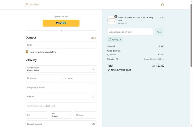 Enewton Design checkout page showing Enewton Design promo code box | Screenshot taken by SimplyCodes community member on Sep 3, 2025