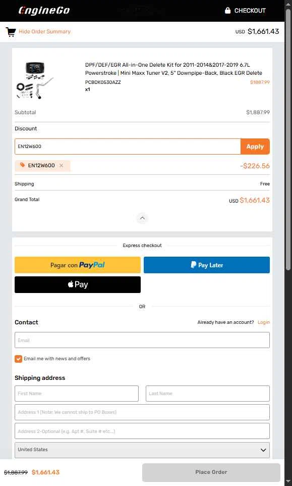 EngineGo checkout page showing EngineGo promo code box | Screenshot taken by SimplyCodes community member on Sep 19, 2025