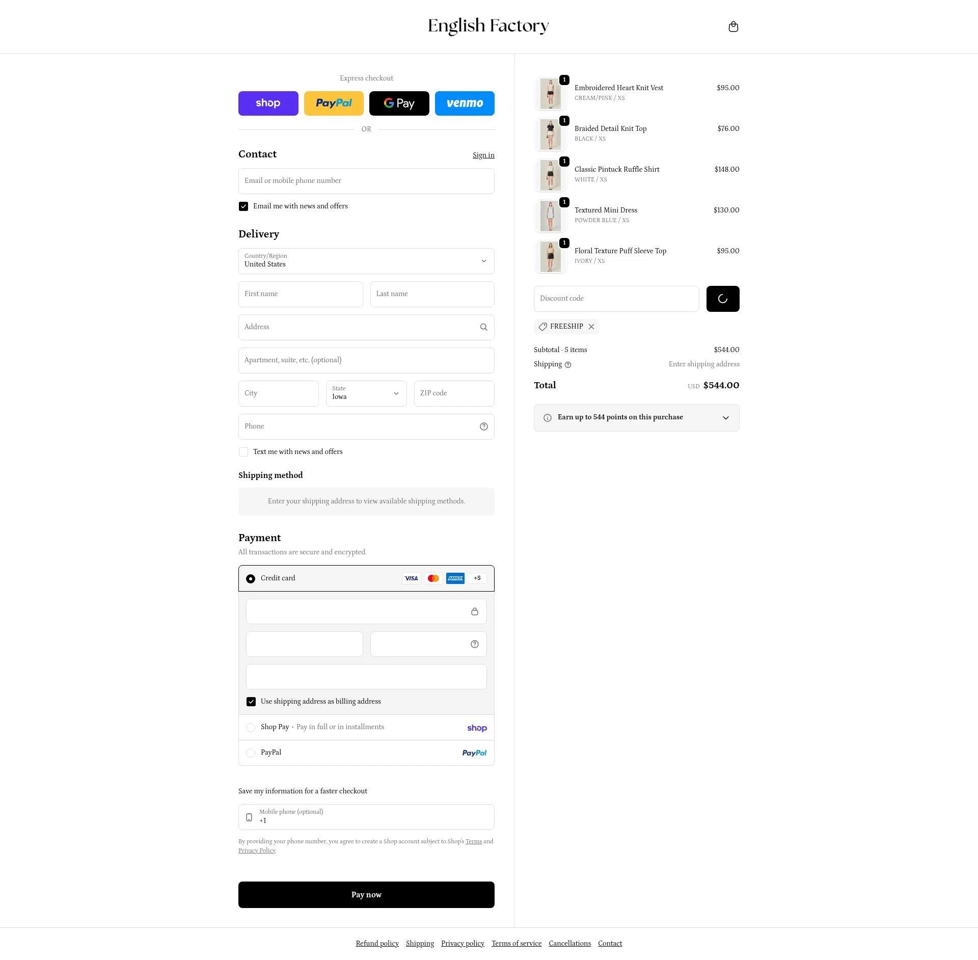 English Factory checkout page showing English Factory coupon code box | Screenshot taken by SimplyCodes community member on Feb 16, 2026