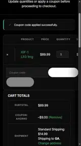 Enhanced Bio Labs coupon verification screenshot