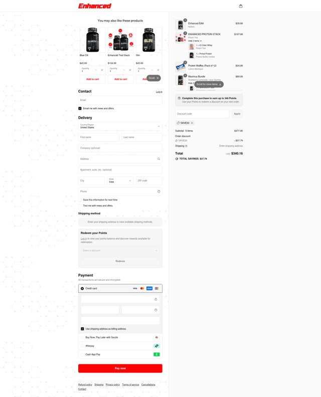 Enhanced Labs checkout page showing Enhanced Labs discount code box | Screenshot taken by SimplyCodes community member on Sep 6, 2025