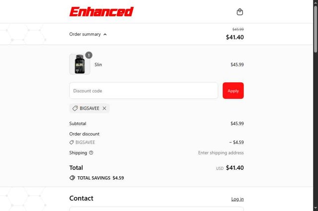 Enhanced Labs checkout page showing Enhanced Labs discount code box | Screenshot taken by SimplyCodes community member on Sep 8, 2025